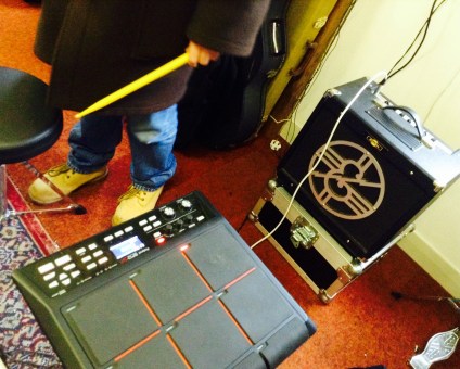 Tim and sampler at Nig's studio